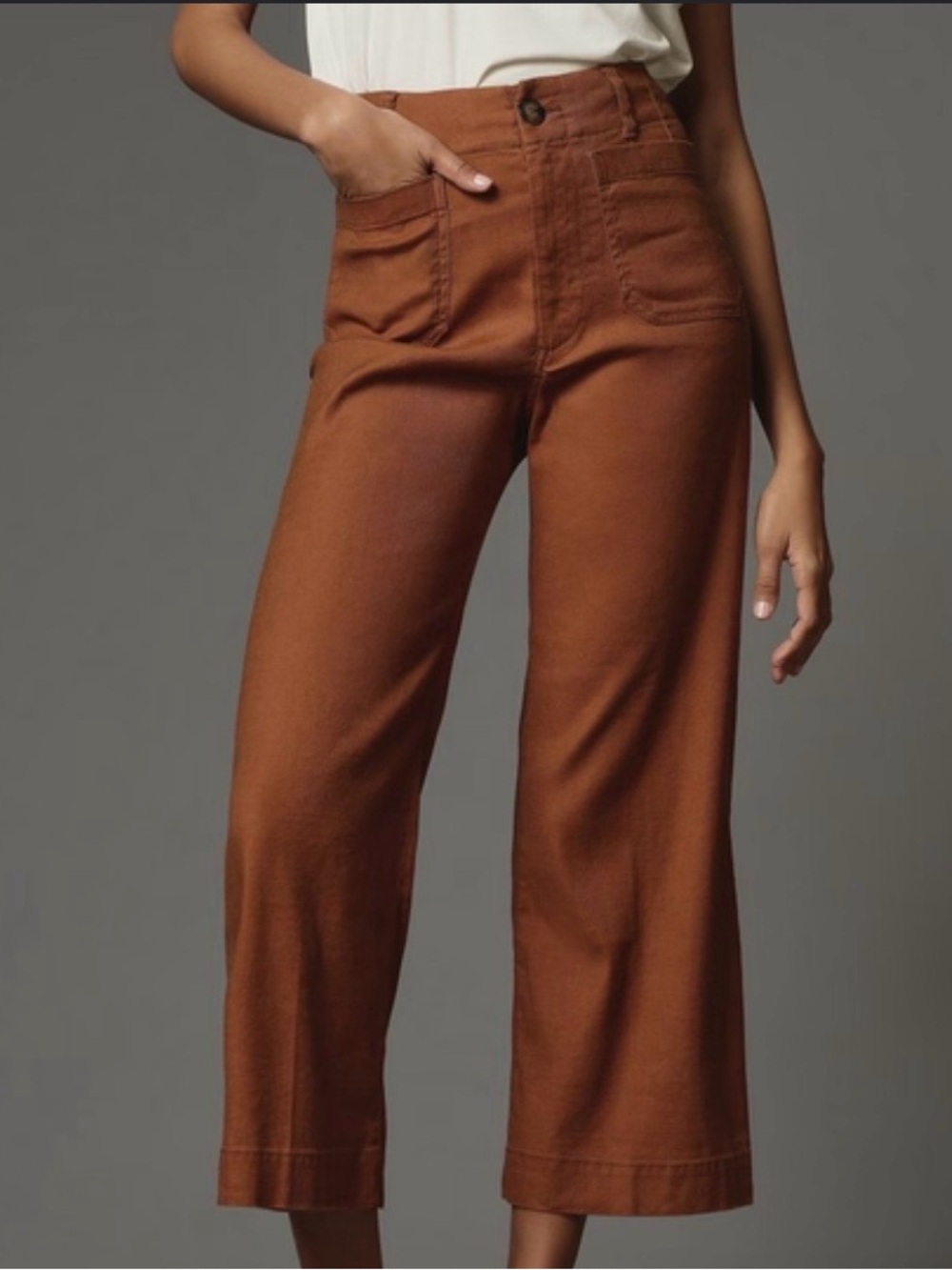 Anthropologie Maeve Colette Wide Leg Crop Pants Terracotta Brown 30